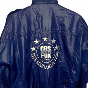 Vintage 80s CBS Fox Promo Jacket L Blue Racer Zip